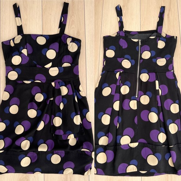 Marc by Marc Jacobs Black & Purple Polka Dot Silk Mini Dress Size 4 /Maximalism - Picture 15 of 16